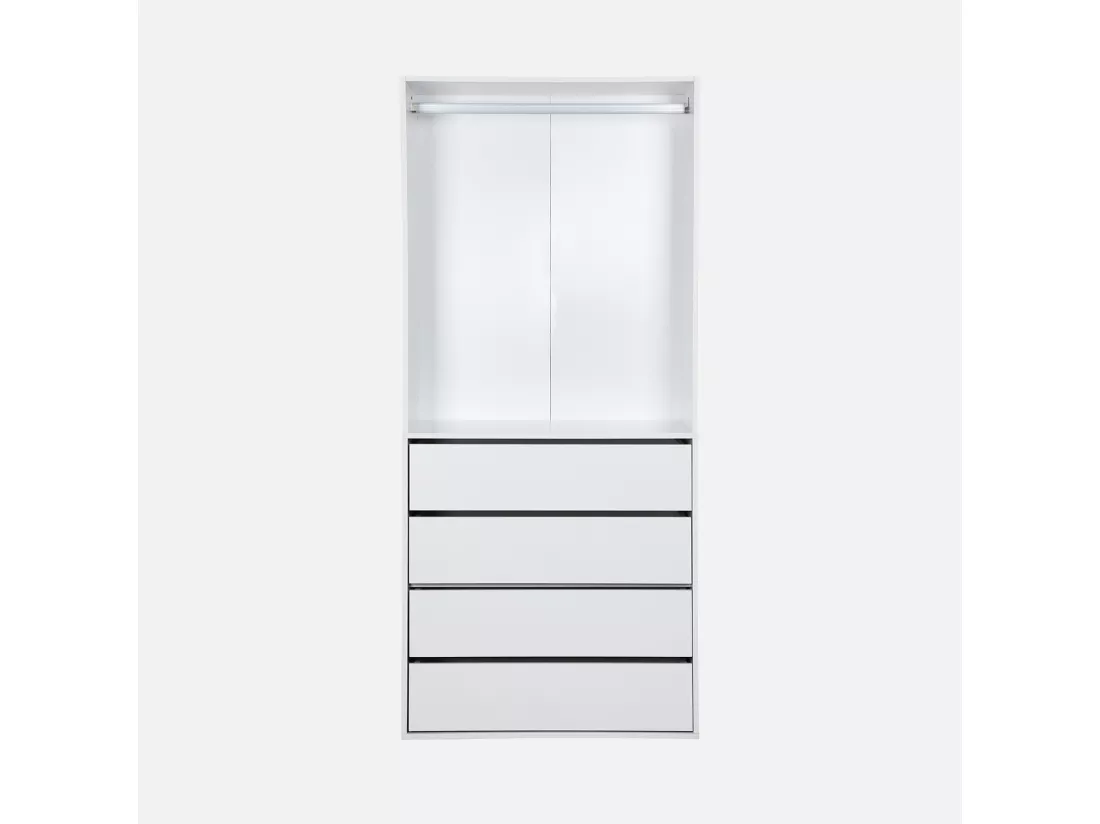 Module dressing avec 4 tiroirs et 1 penderie blanc. panneaux stratifiés