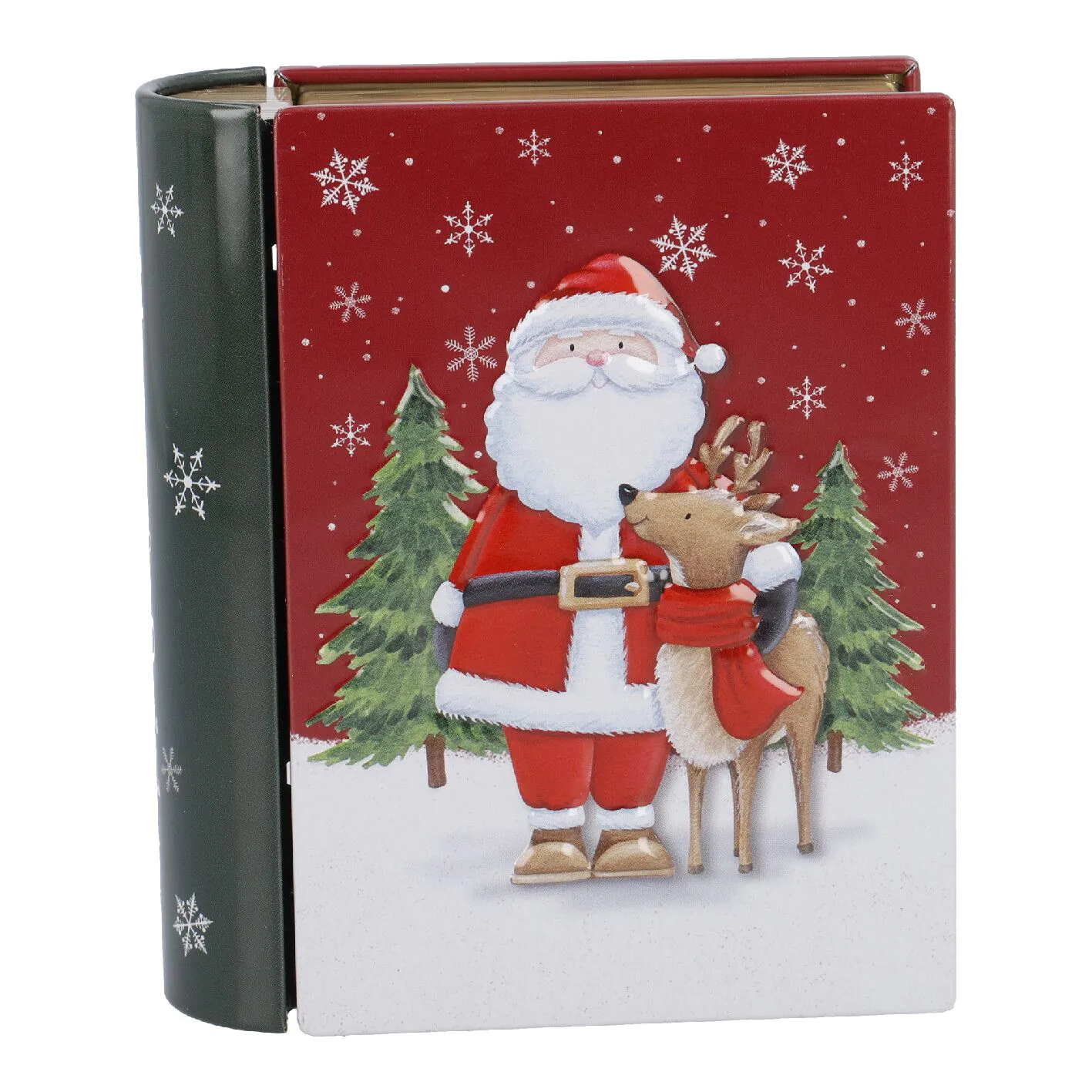 Keksdose Mini-Buch, Weihnachtsmann/Rentier, 10 x 12 cm