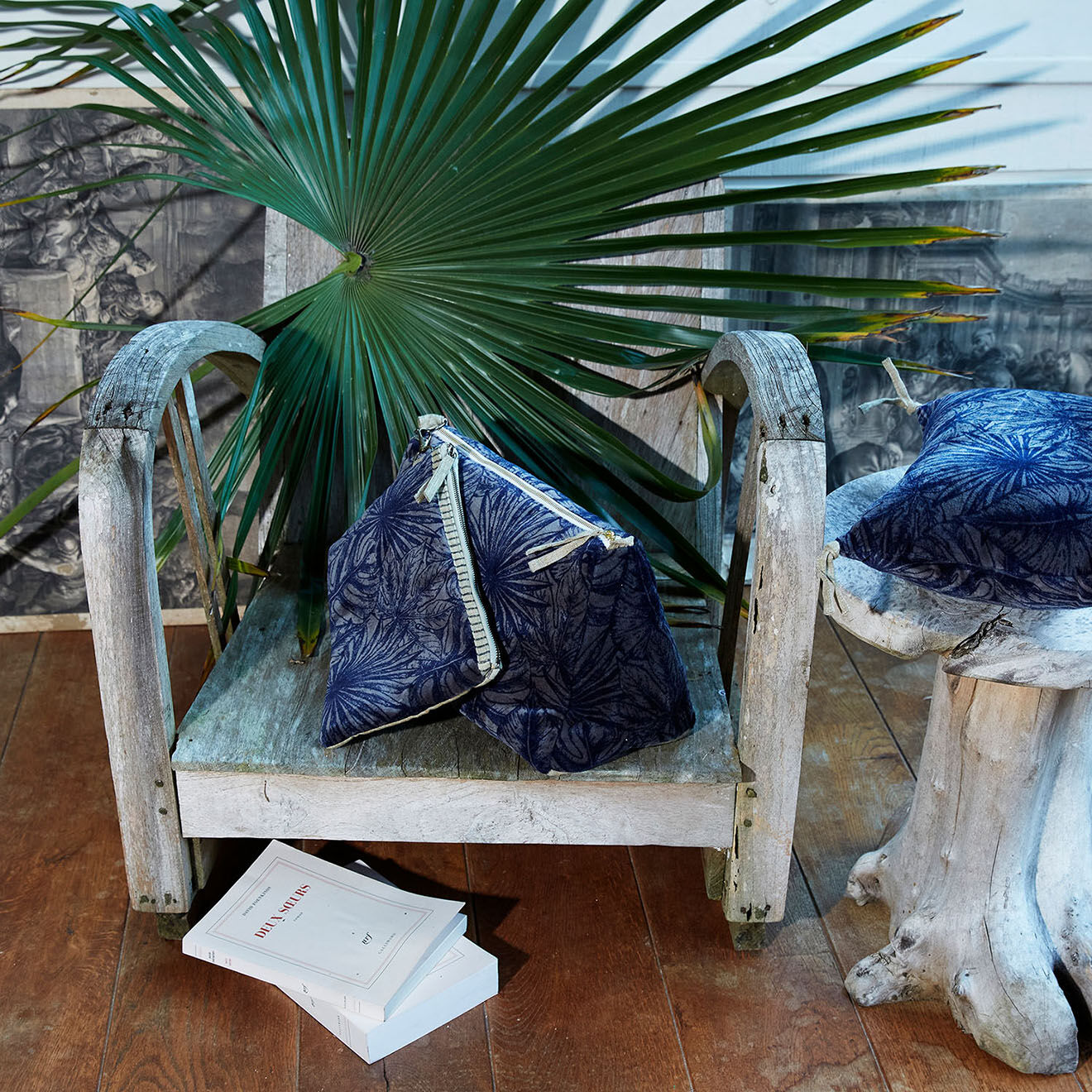 En Fil d'Indienne Trousse plate + trousse de toilette Goa plomb