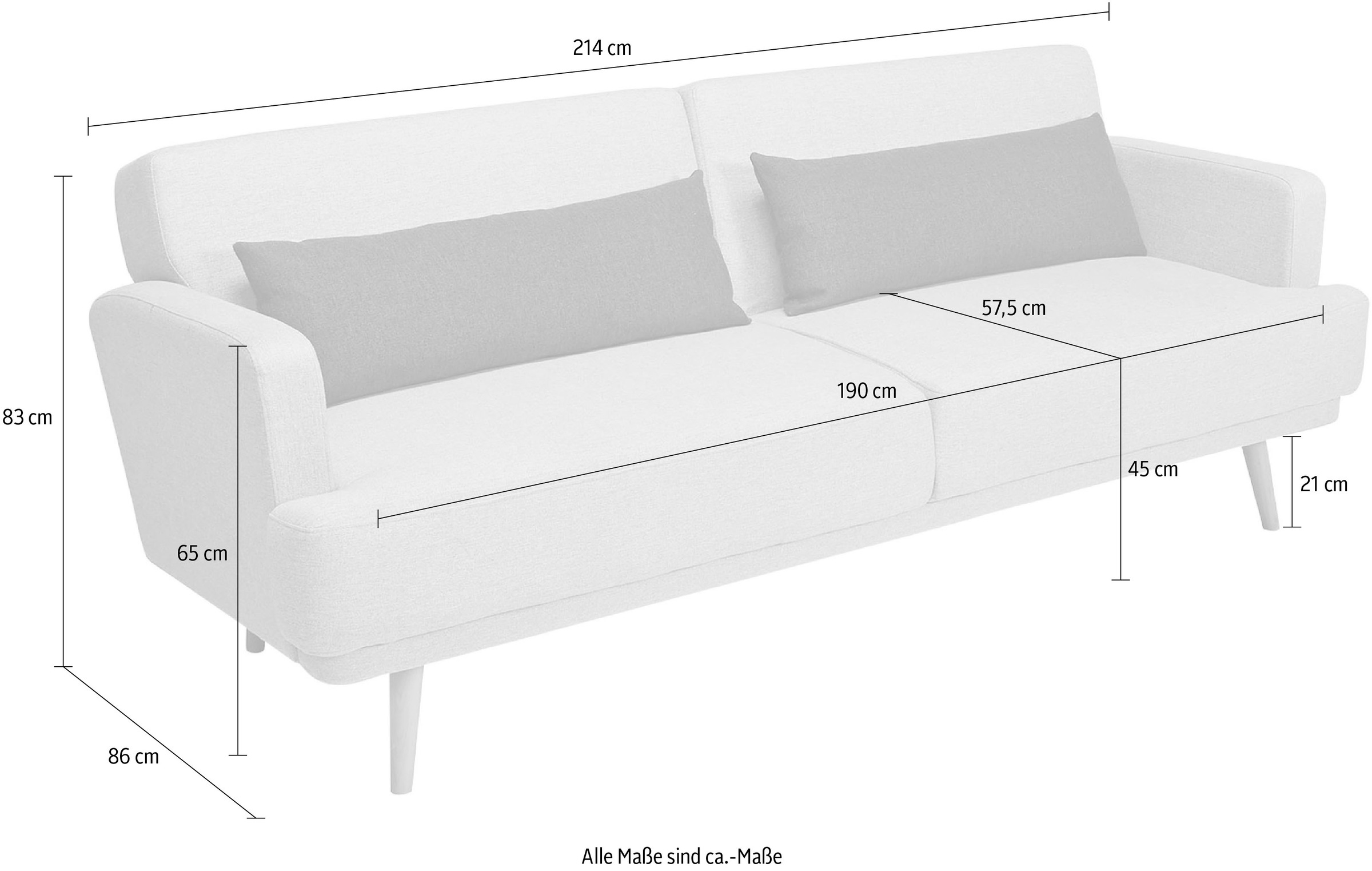 SalesFever Schlafsofa »Malmö - Komfortabler 2,5-Sitzer inklusive Zierkissen« mit Schlaffunktion, Breite 214 cm