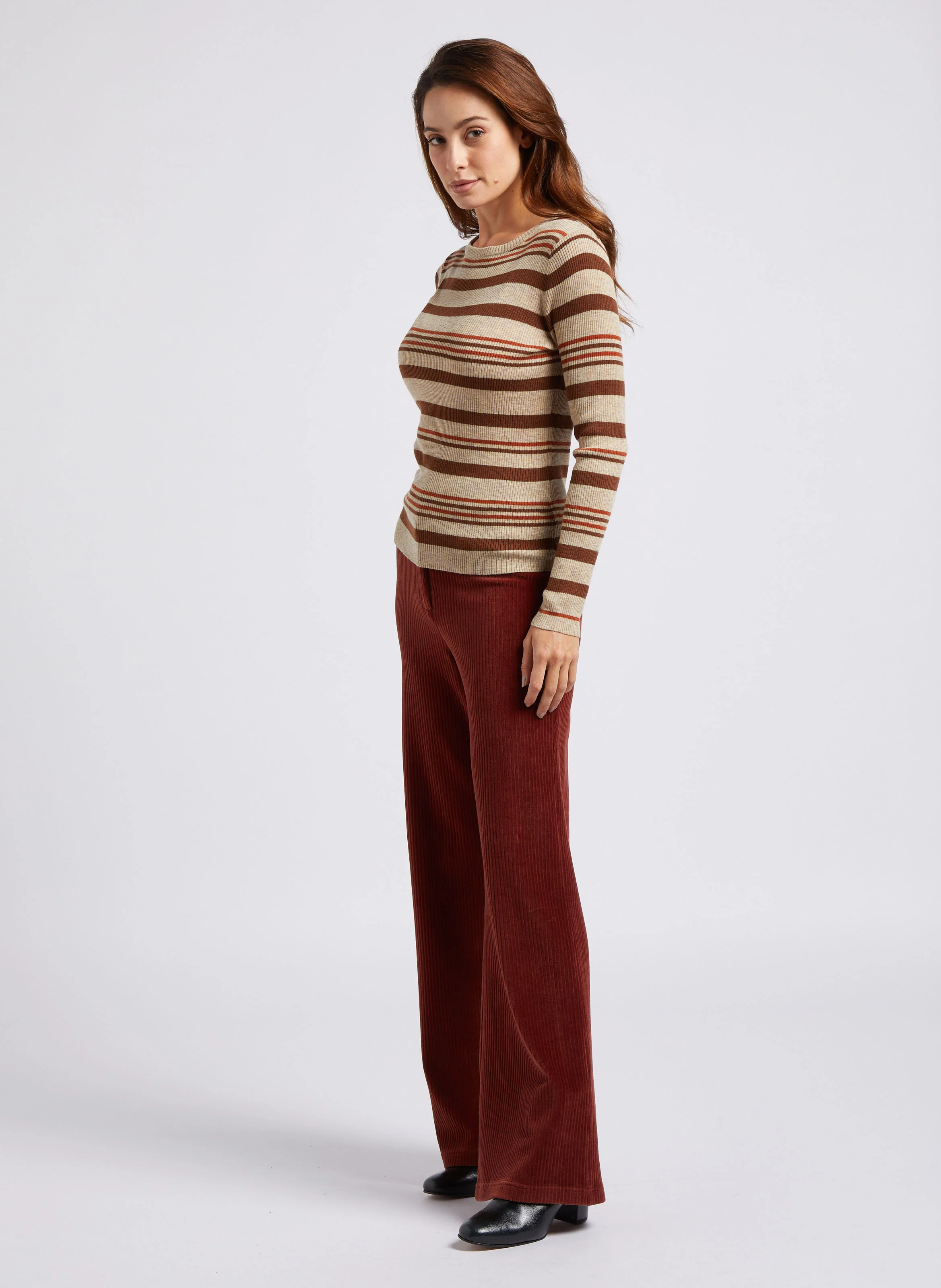 Pantalon flare en coton mélangé | Marron