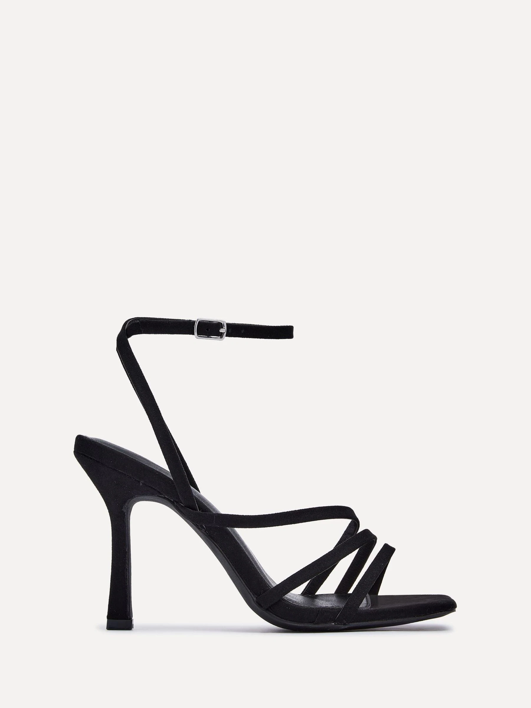 Zwart - Linzi Scarlett sandalen met bandjes, hak en enkelbandje