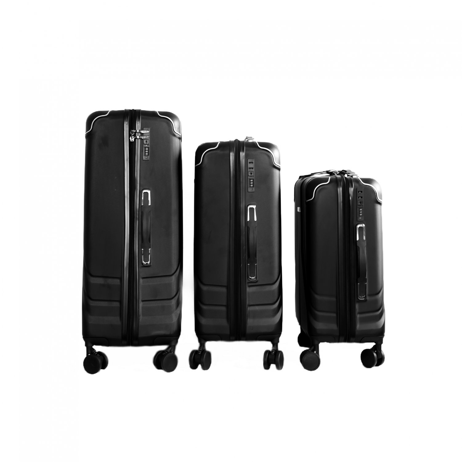 3 Tlg. Koffer-Set Schwarz mit 4 Rädern Hartschale mit Kantenschutz
