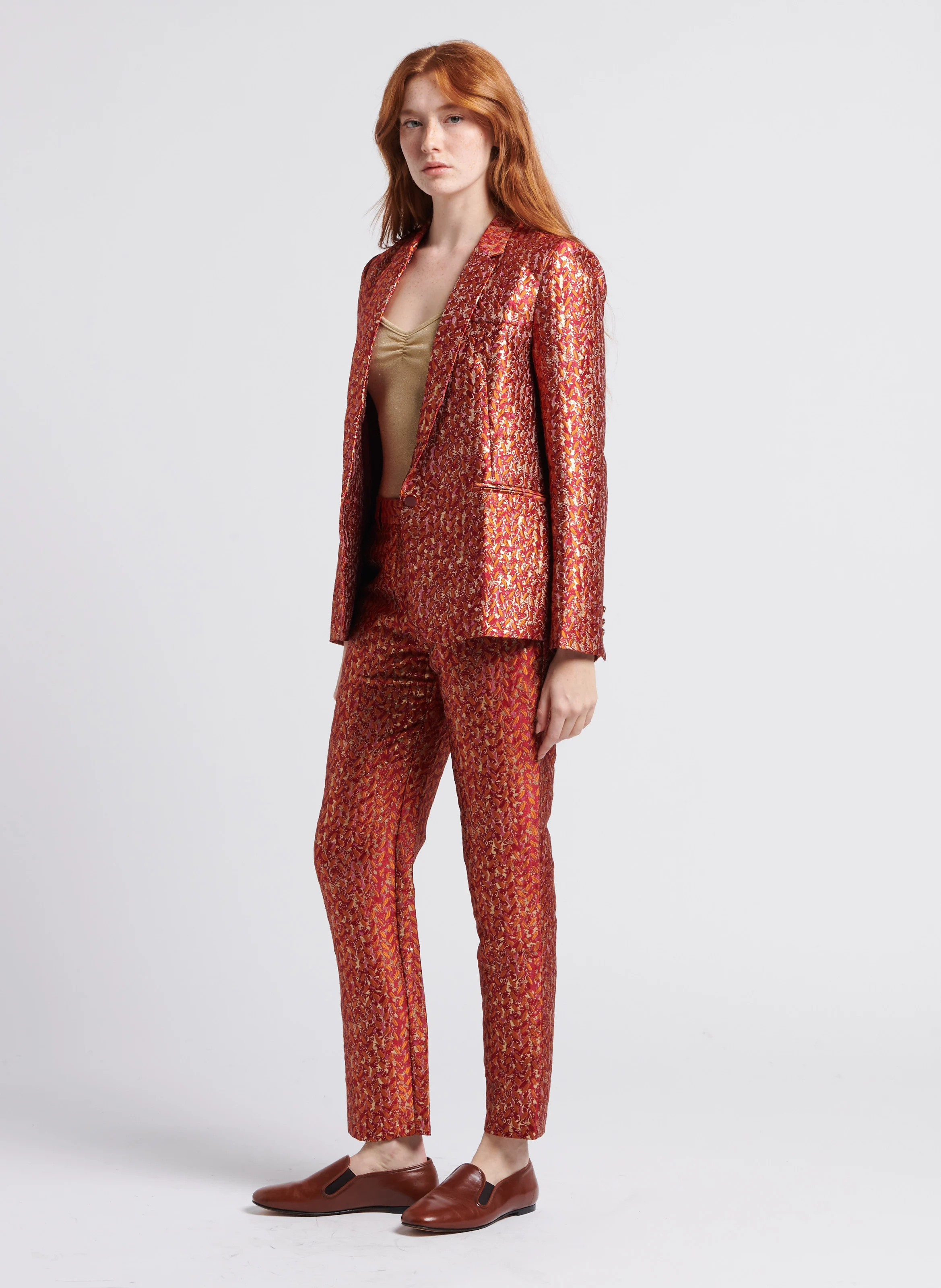 PADDO - Pantalon droit en jacquard effet métallisé | Orange