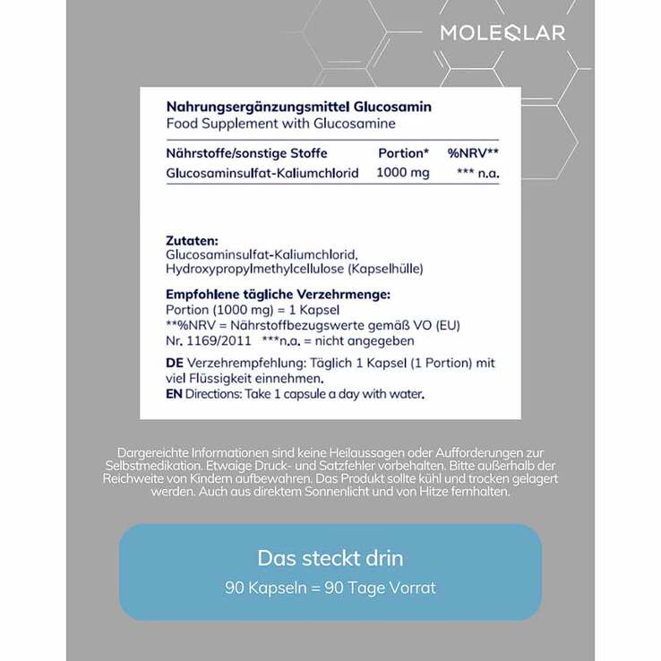 Moleqlar Glucosamin D-Glucosaminsulfate Kapseln, 90 St