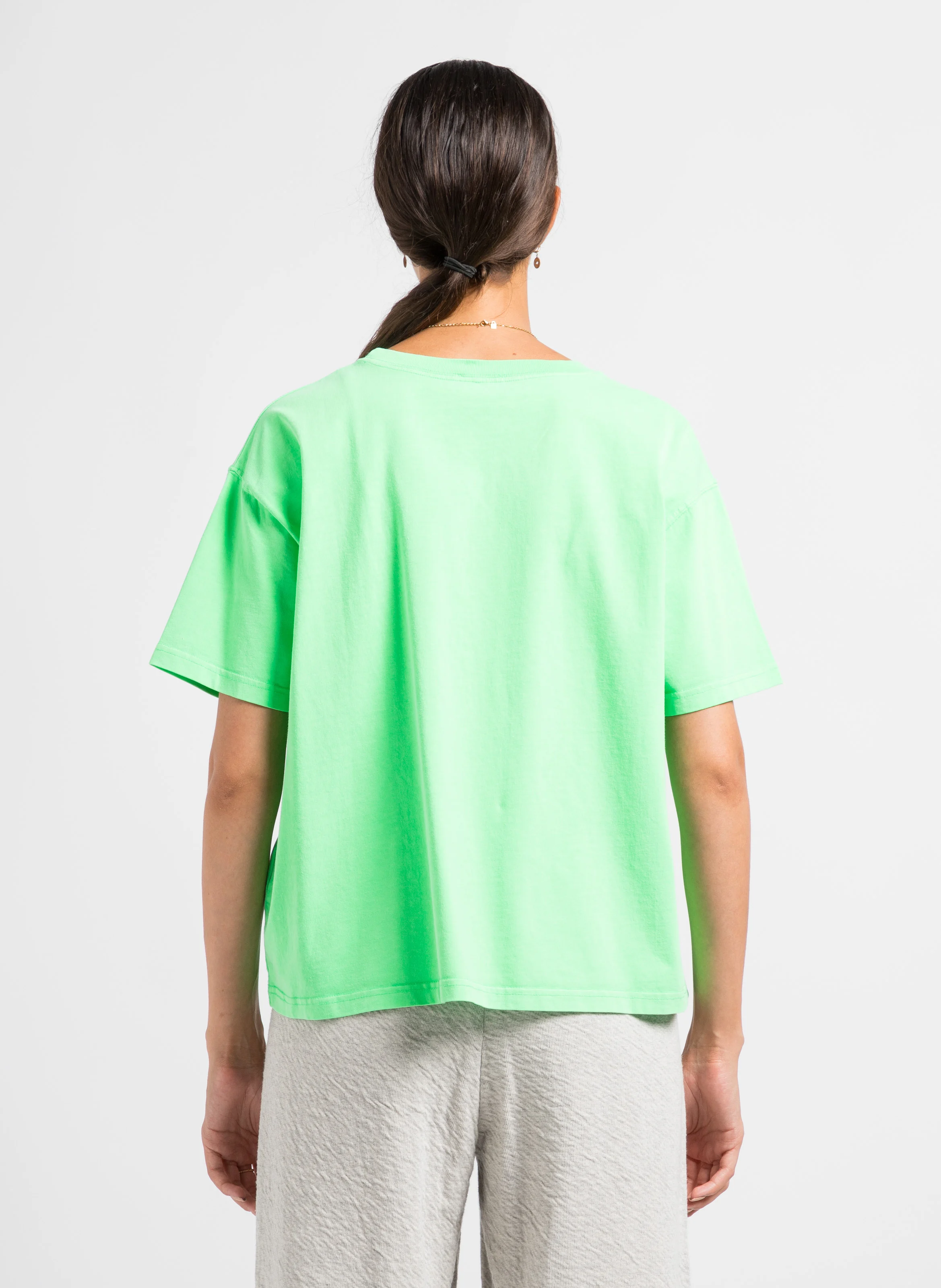 FIZVALLEY - Tee-shirt ample col rond en coton| Vert