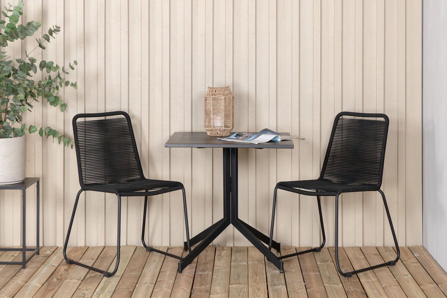 Tuinset Way, tafel 70x70cm en 2 stoelen, stabilS Lindos zwart. 70 x 70 x 72 cm