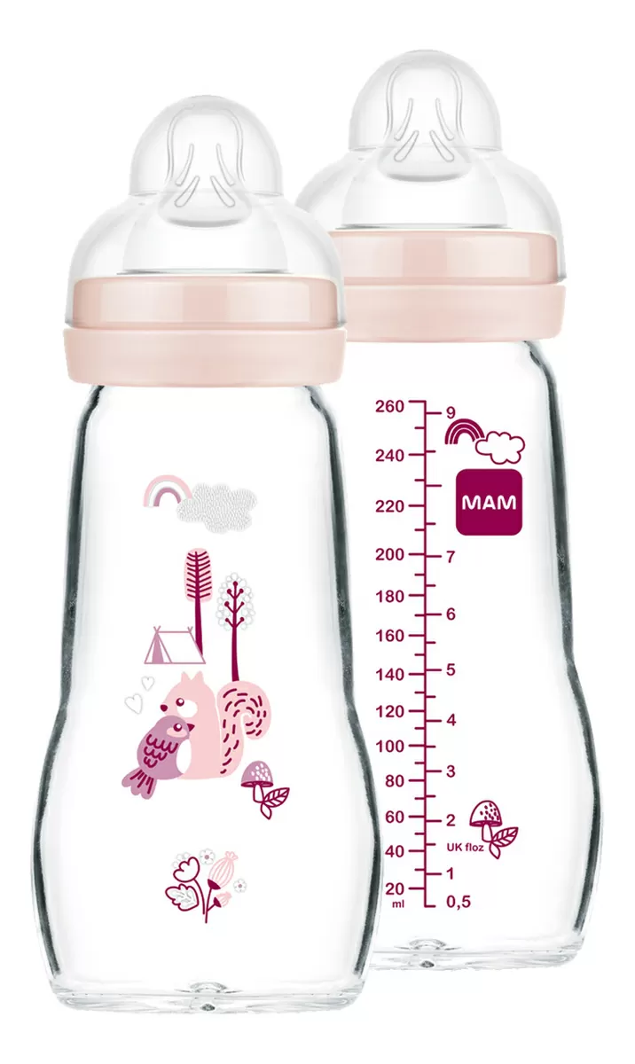 MAM Glassutteflaske 260 ml, 2  mdr. - Lyserød