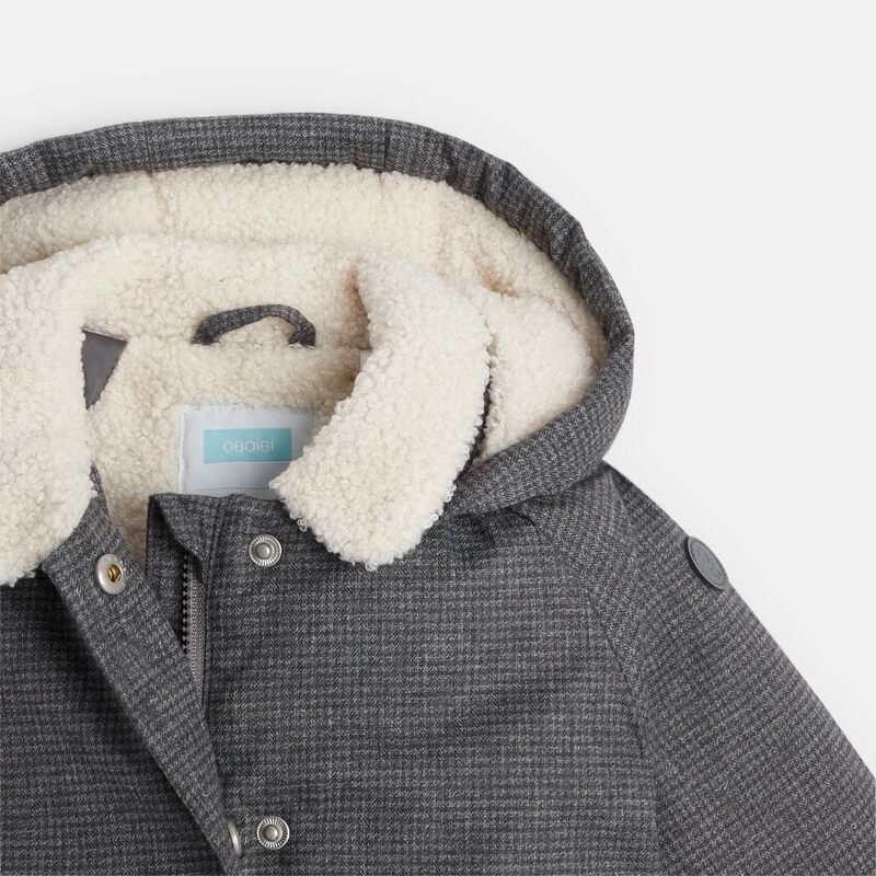 Manteau carreaux pied-de-poule fourré gris bébé fille