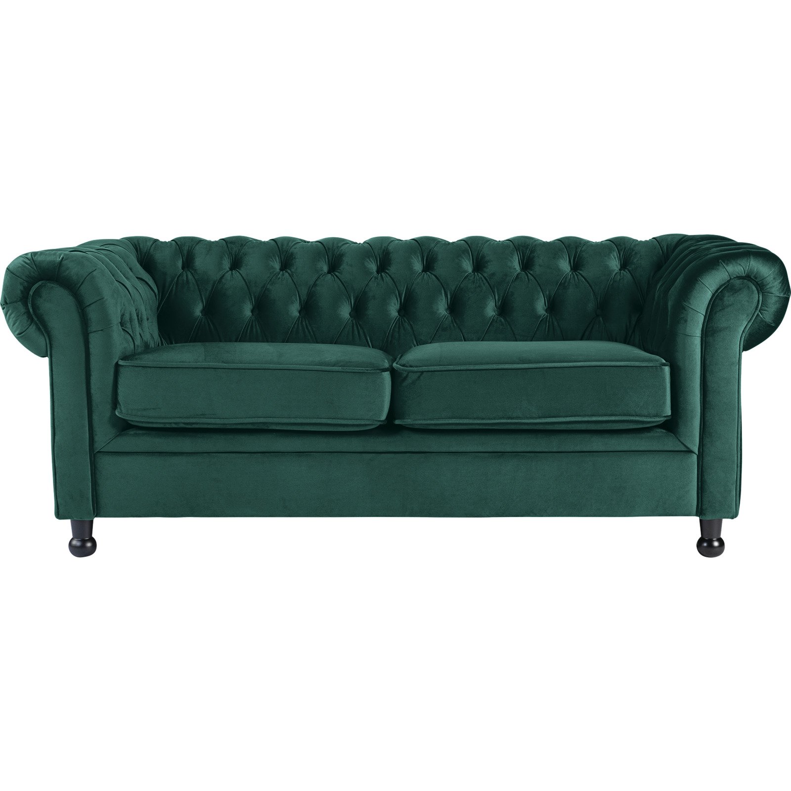 3er-Sofa Chesterfield, Samtvelours dunkelgrün