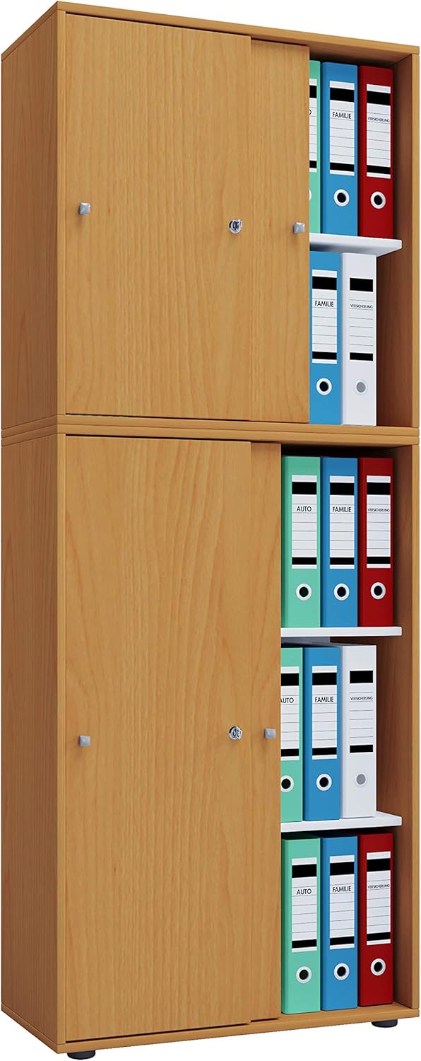 Büroschrank mit 5 Fächern | moderner Aktenschrank mit Schiebetüren und Schloss | Maße ca. B. 70 x H. 184 x T. 37 cm – Lona 5-Fach abschließbar
