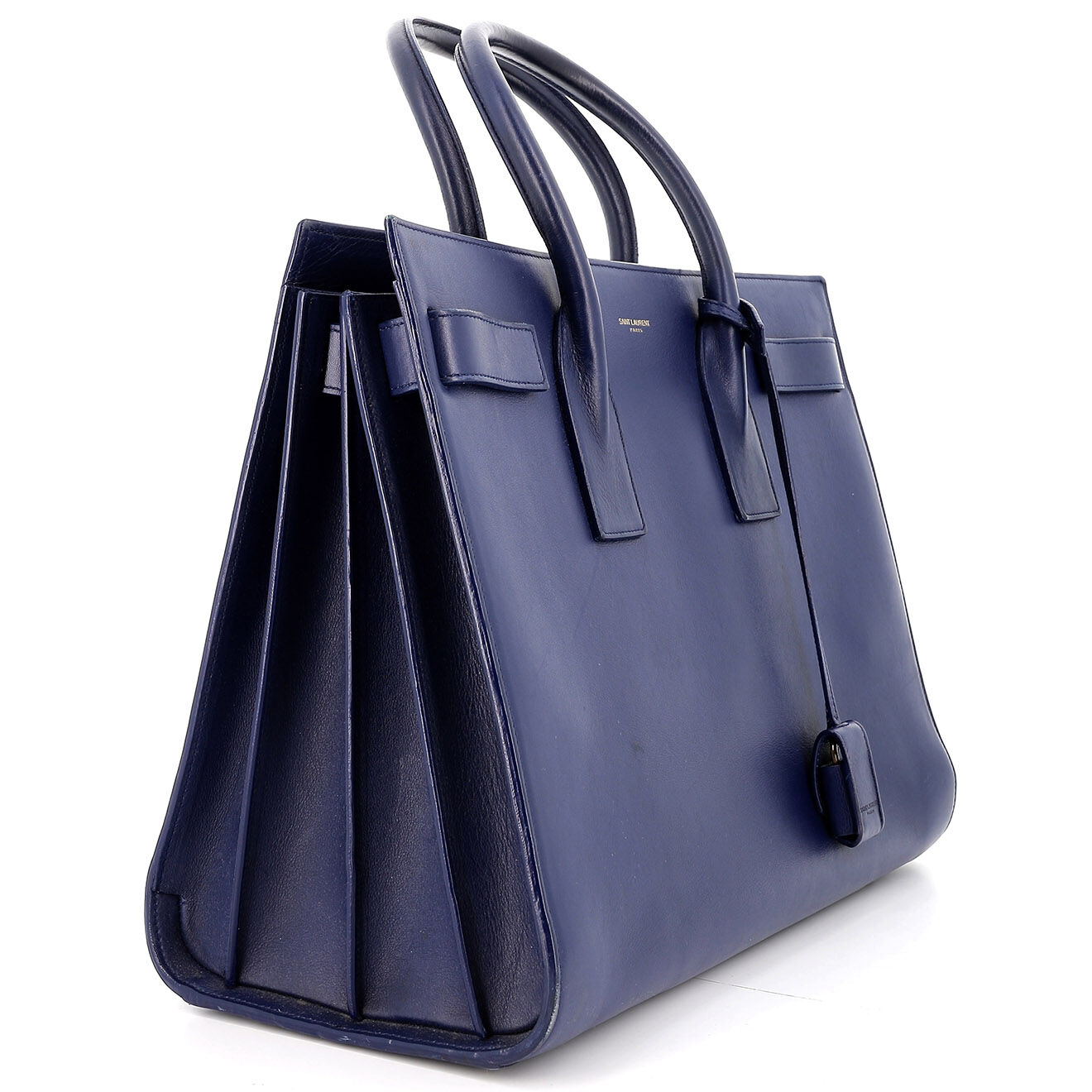 Saint Laurent Sac à main Sac de jour Large en Cuir marine Etat: Très bon état - Longueur 36 cm