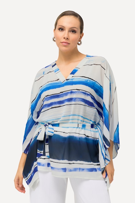 Chiffon-Tunika, oversized, V-Ausschnitt, 3/4-Arm