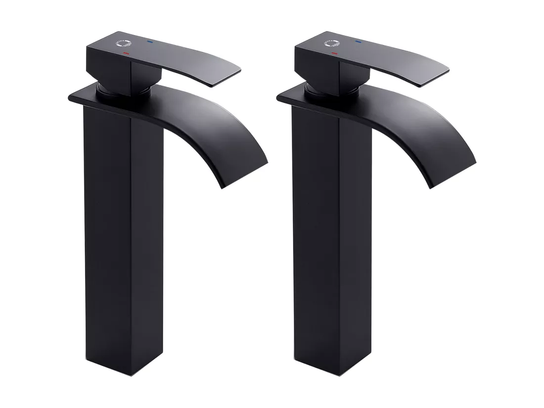 2PCS!!! Cecipa max Robinet de Lavabo Cascade Noir,Robinet de Lavabo de Comptoir à Poignée Unique Pour SDB,Mitigeur de Lavabo Design Moderne,EU Modèle