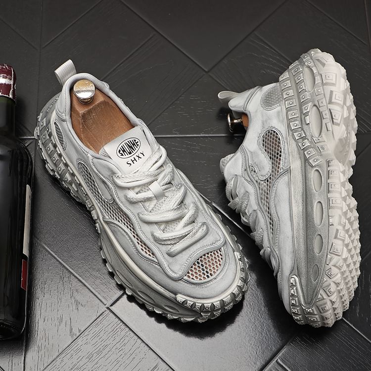 Mr Ozera - Platform Mesh Panel Veterschoenen van Imitatieleer
