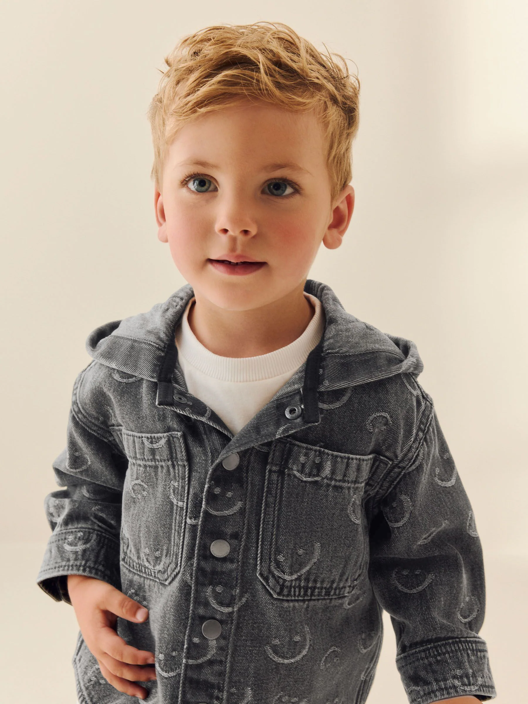 Grijs Face - Denim overhemd met capuchon (3mnd -7jr)