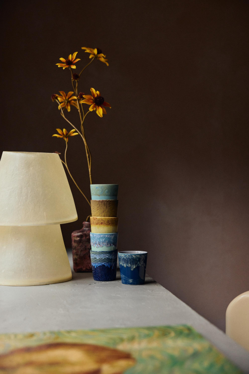 HKliving 70's Ceramics Van Gogh koffiemok set van 2 sunflowers