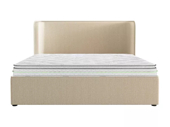 Lit double capitonné 180 x 200 avec larges oreillers latéraux et housse de cadre de lit amovible, lin, beige