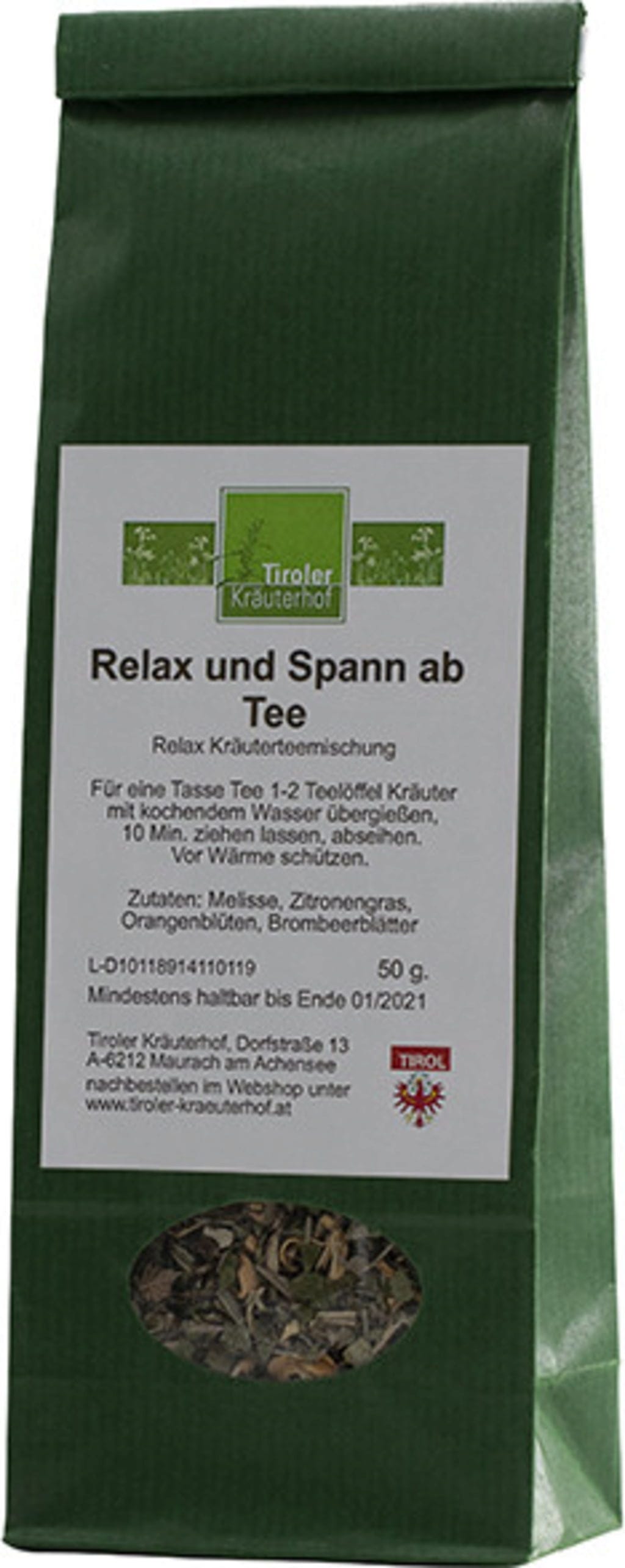 Tiroler Kräuterhof  Relax & Spann ab Tee, 50 g