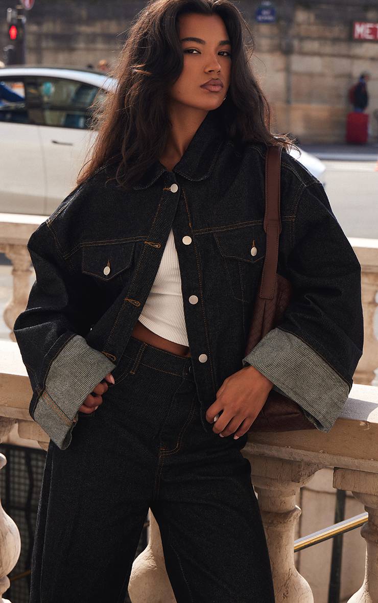 Raw Indigo Wash Veste En Denim À Revers Et Coutures Contrastées