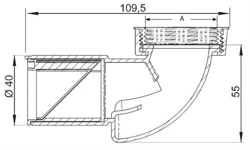 Purus 1.1/2X40mm - bv.vkl.håndvask 90? med lugtlås 0,6 l/s. etc, PP.