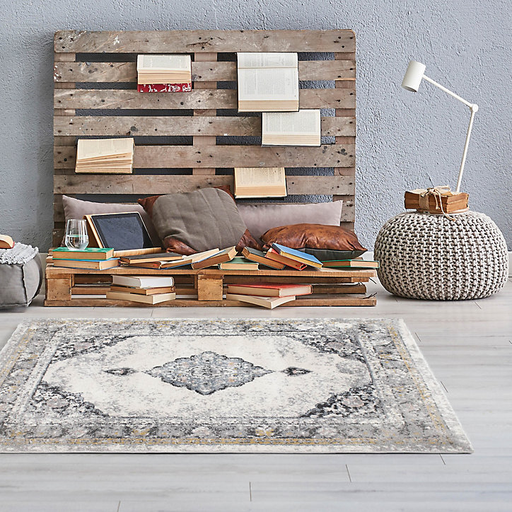 Tapis Sarah motif oriental 100 x 150 cm gris