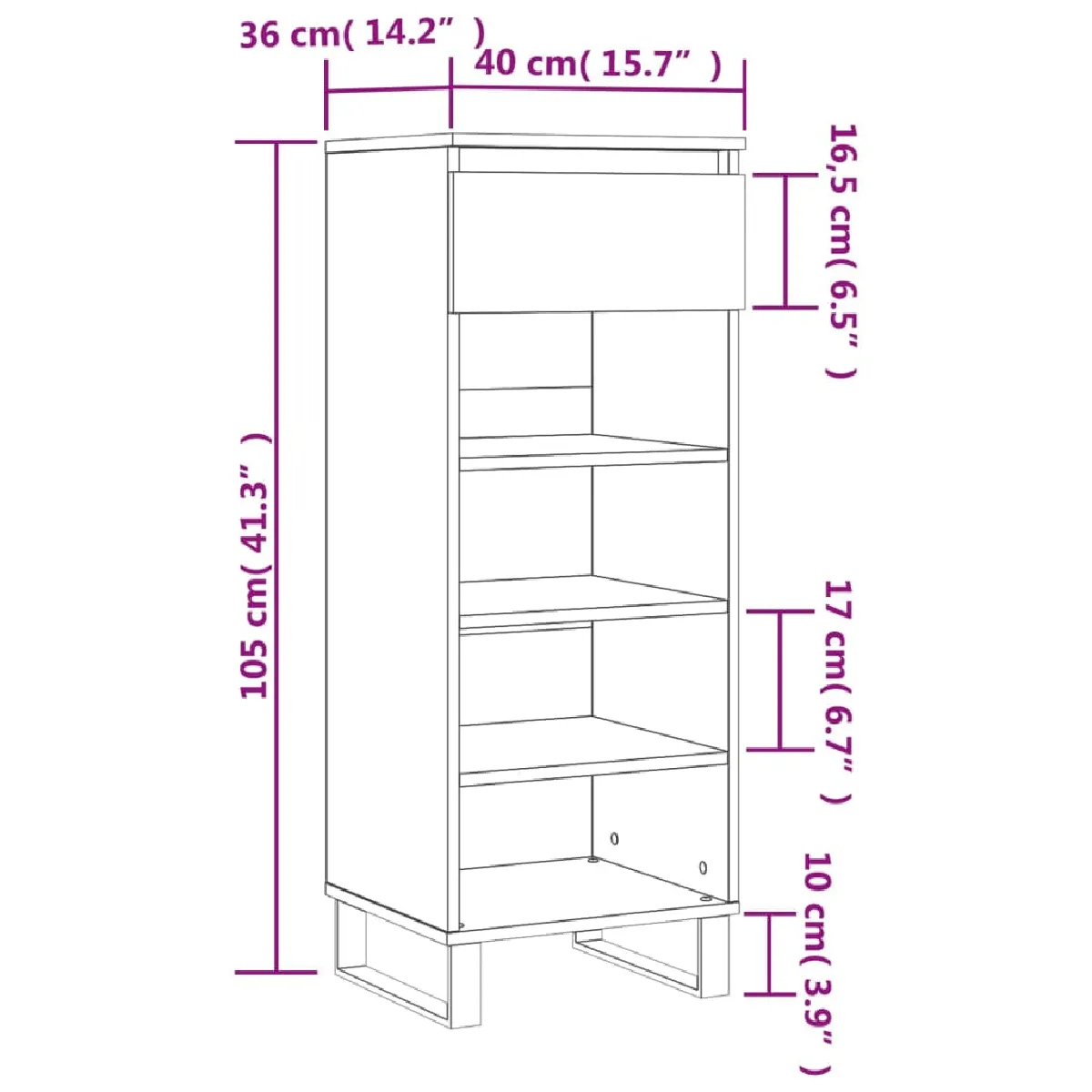 vidaXL Armoire à chaussures blanc brillant - 40x36x105 cm