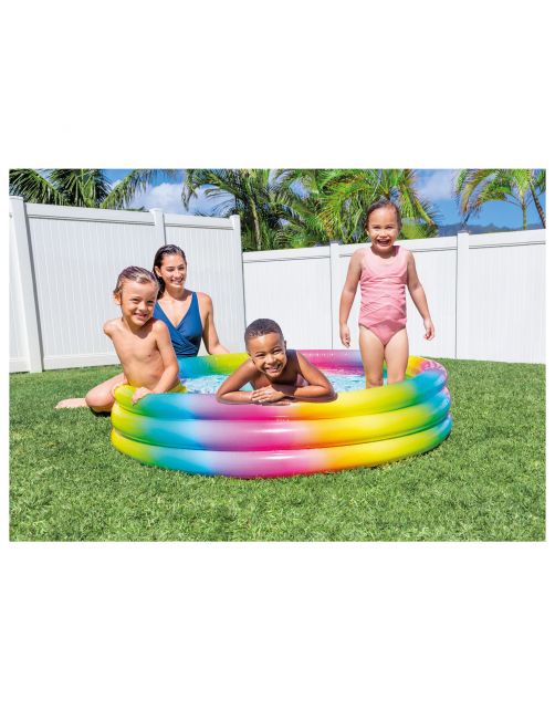 Intex Opblaaszwembad Regenboog Rond 3-Ring - Easy Set Baden - Ø147x33 cm Multi-Color Leeftijd 2+