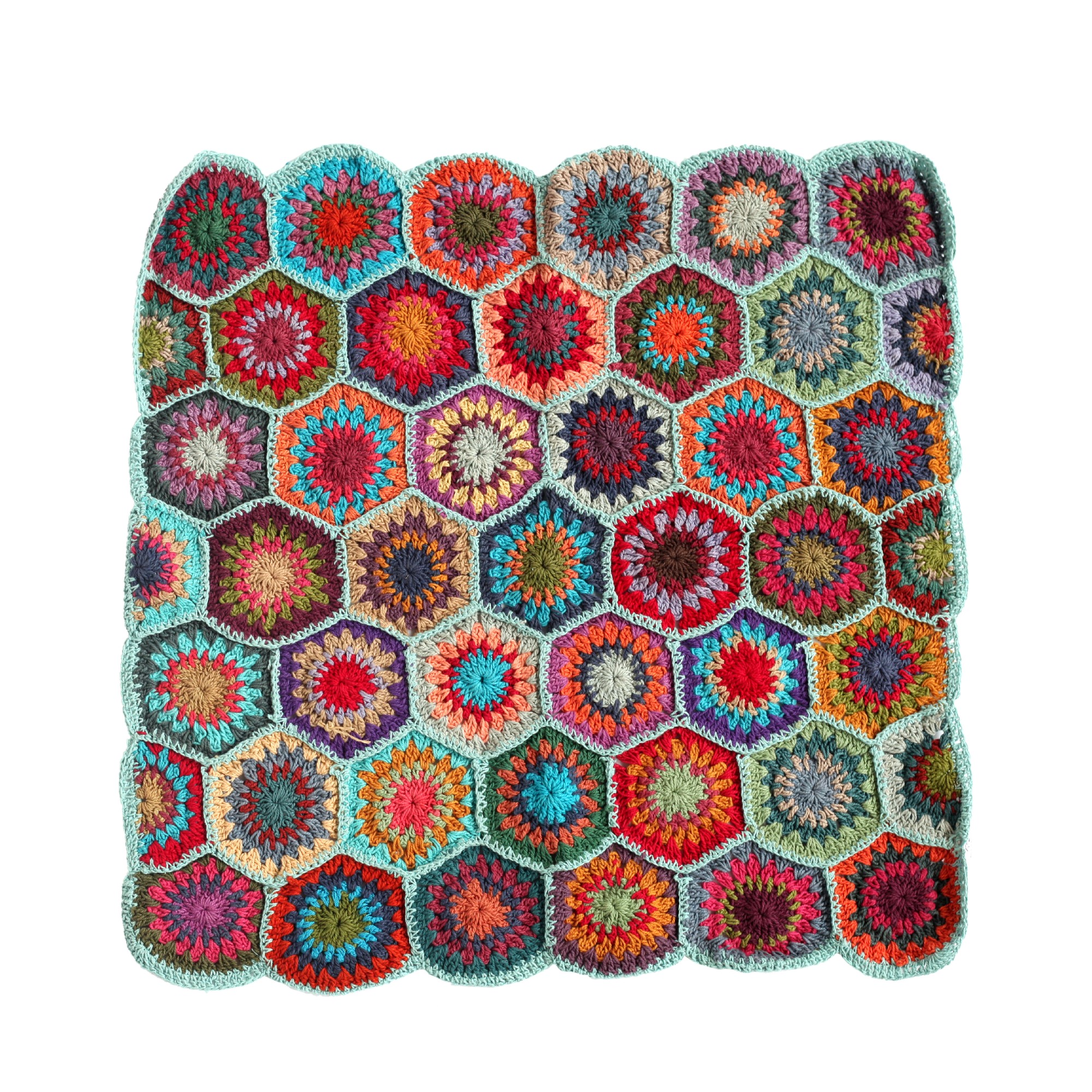 Sitz-Cover gehäkelt, türkise Umrandung, T 45 cm, B 45 cm von fischer's lagerhaus