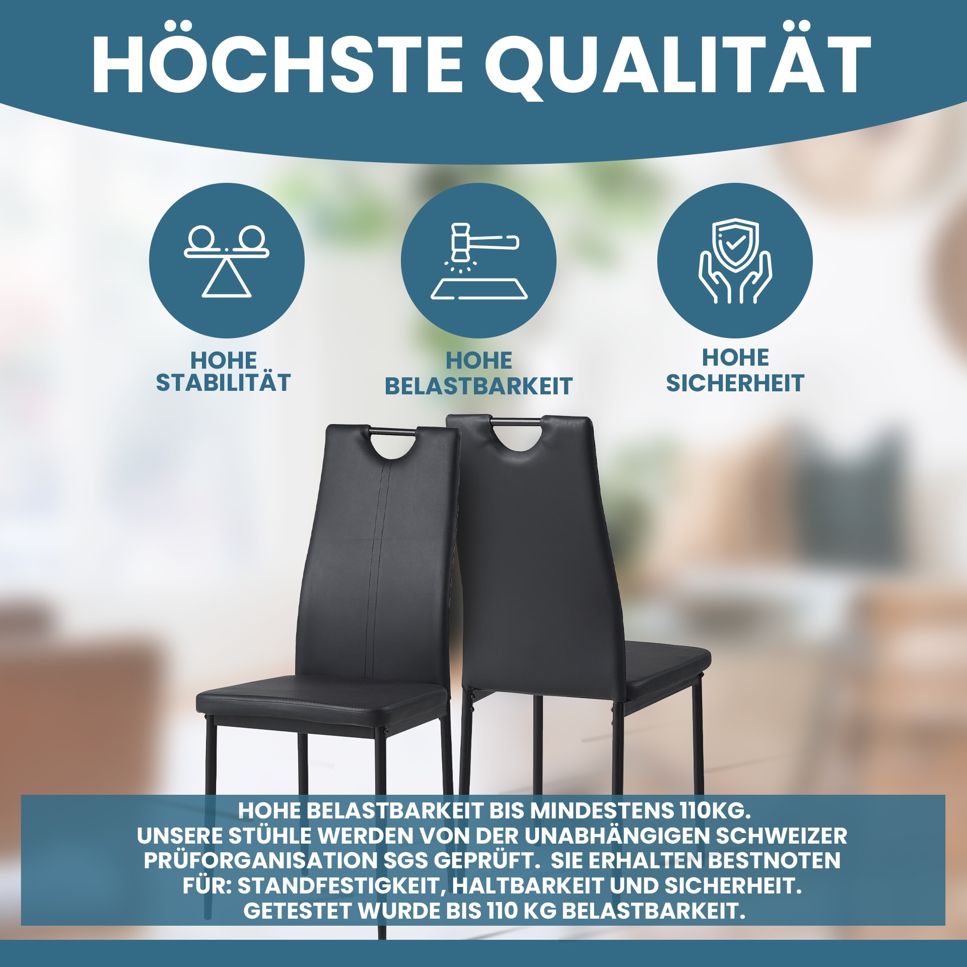 Albatros Esszimmerstühle SALERNO 4er Set, Schwarz -Edles Italienisches Design, Polsterstuhl Kunstleder-Bezug, Modern und Stilvoll am Esstisch - Küchenstuhl, Stuhl Esszimmer hohe Belastbarkei