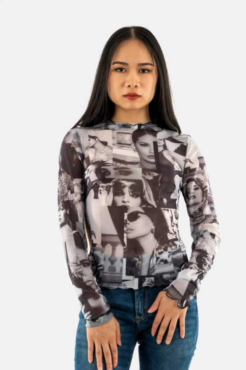 Tee shirt manches longues guess jeans adriana p9xk iconic collage print