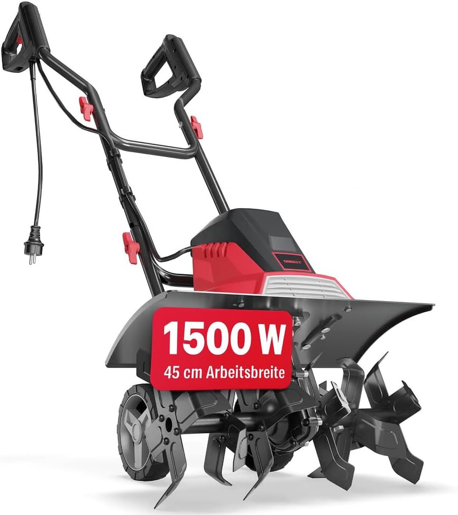 Elektro Gartenfräse – 45 cm Arbeitsbreite – 1500 Watt Motor – 24 Messer – elektrische Bodenhacke Motorhacke – Gartenhacke – Kultivator – zum umgraben und auflockern vom Boden