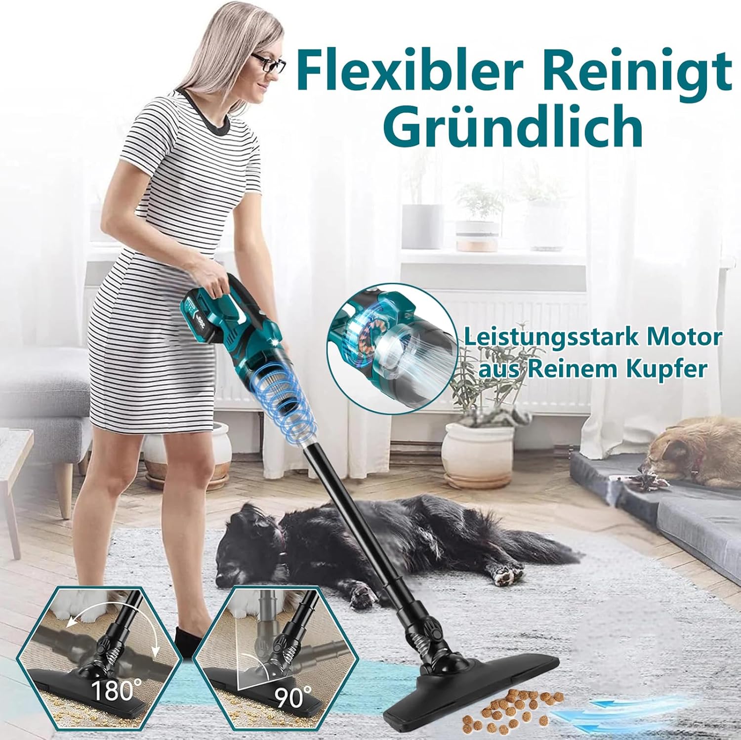 Akku Staubsauger für Makita Akku 18V, Starke 10000Pa Kabellos Handstaubsauger Akku mit LED Beleuchtung und Groß 750mL Staubbehälter für Auto, Haus (Blau mit 1 Batterie)