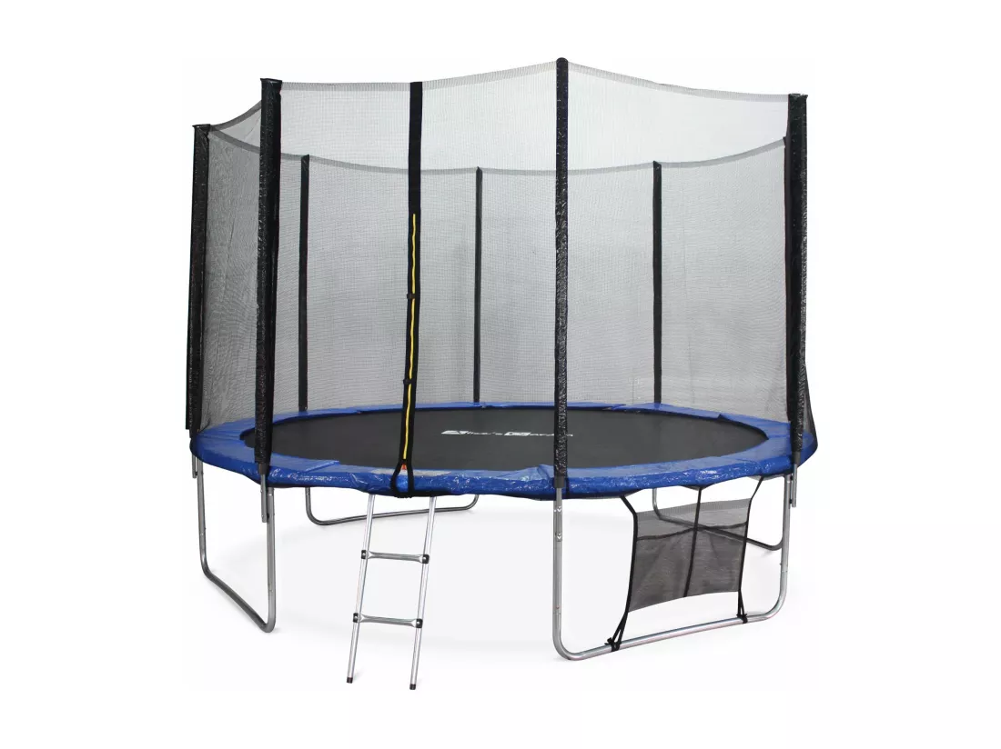 Trampoline 370cm - Saturne XXL Bleu - avec filet de protection. échelle. bâche. filet pour chaussures. kit d'ancrage. trampoline de jardin 370 cm |Qualité PRO |Normes EU