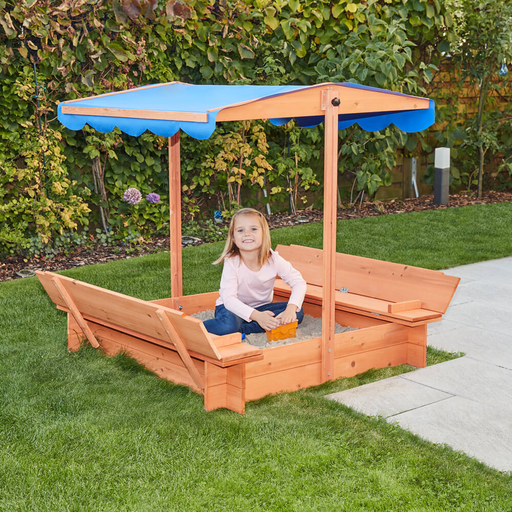 Home Deluxe - Zandbak Graafbak - Met verstelbaar dak en grondzeil - Afmetingen: 110 x 110 x 110 cm - incl. compleet montagemateriaal | Houten zandbak zandspeelgoed