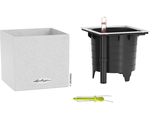 Lechuza Canto Stone bloempot 14 x 14 x 14 cm kwartswit incl. grondbewateringssysteem en waterniveau-indicator