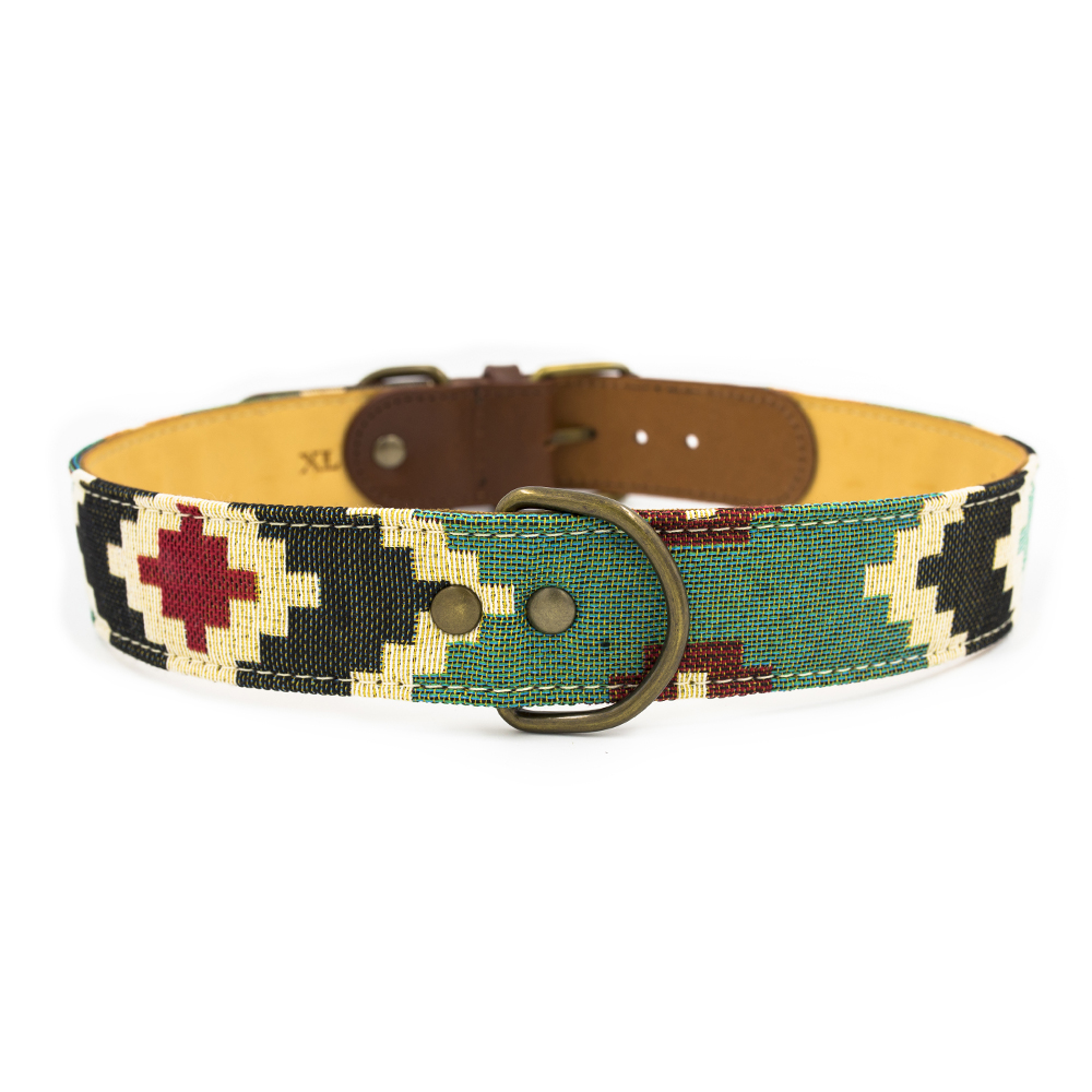 Coleira Pluto, estilo gaúcho, feita à mão, verde e preta, para cães.