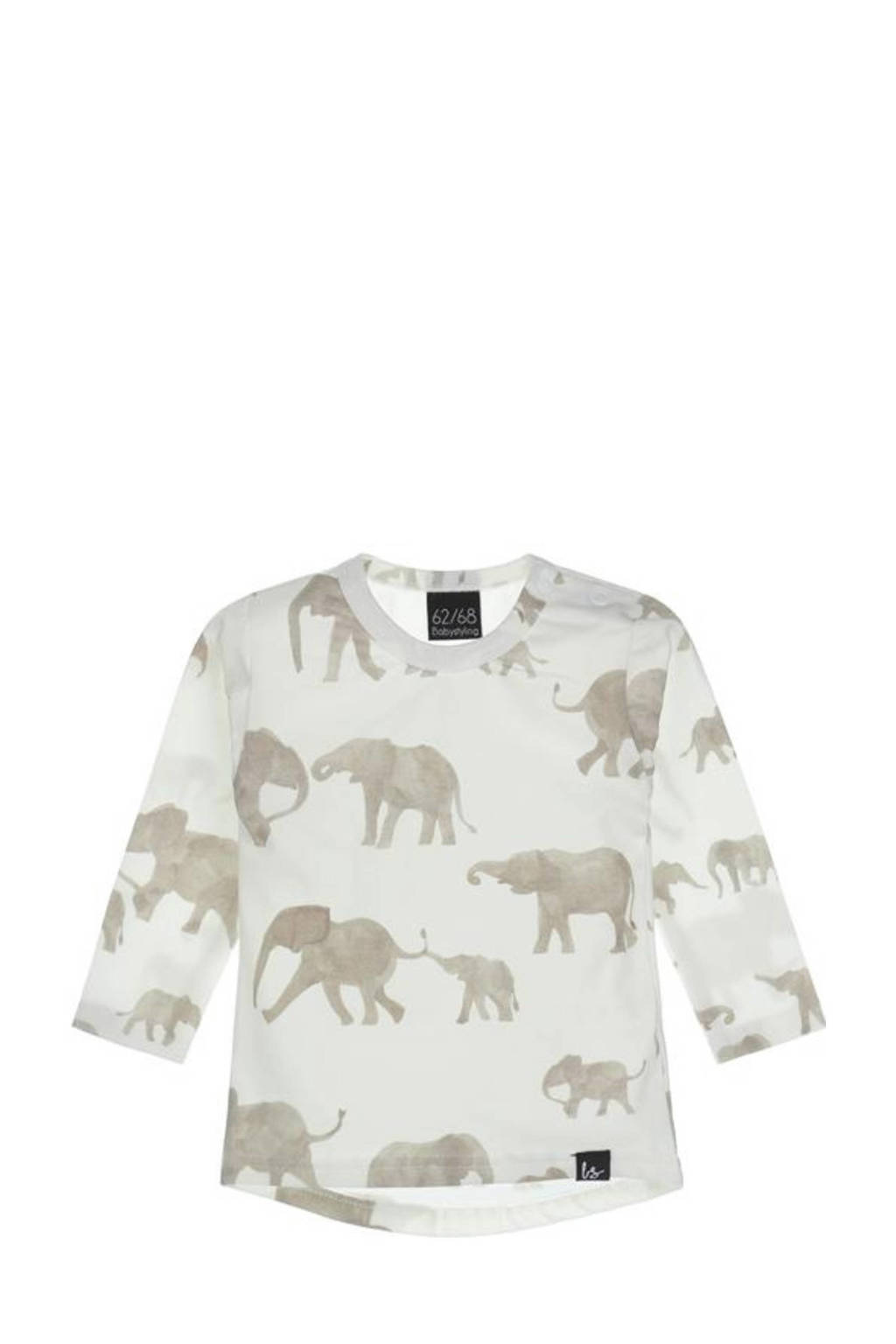 Babystyling baby longsleeve met all over print wit/beige