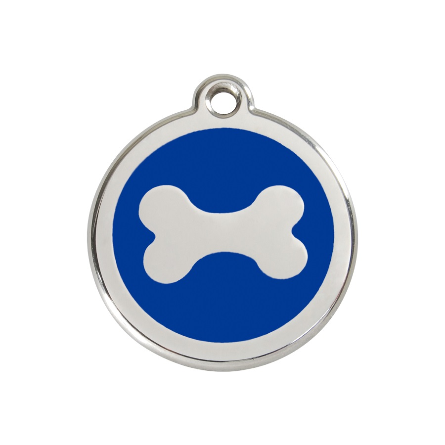 Placa de identificação para cães em aço inoxidável esmaltado com osso azul
