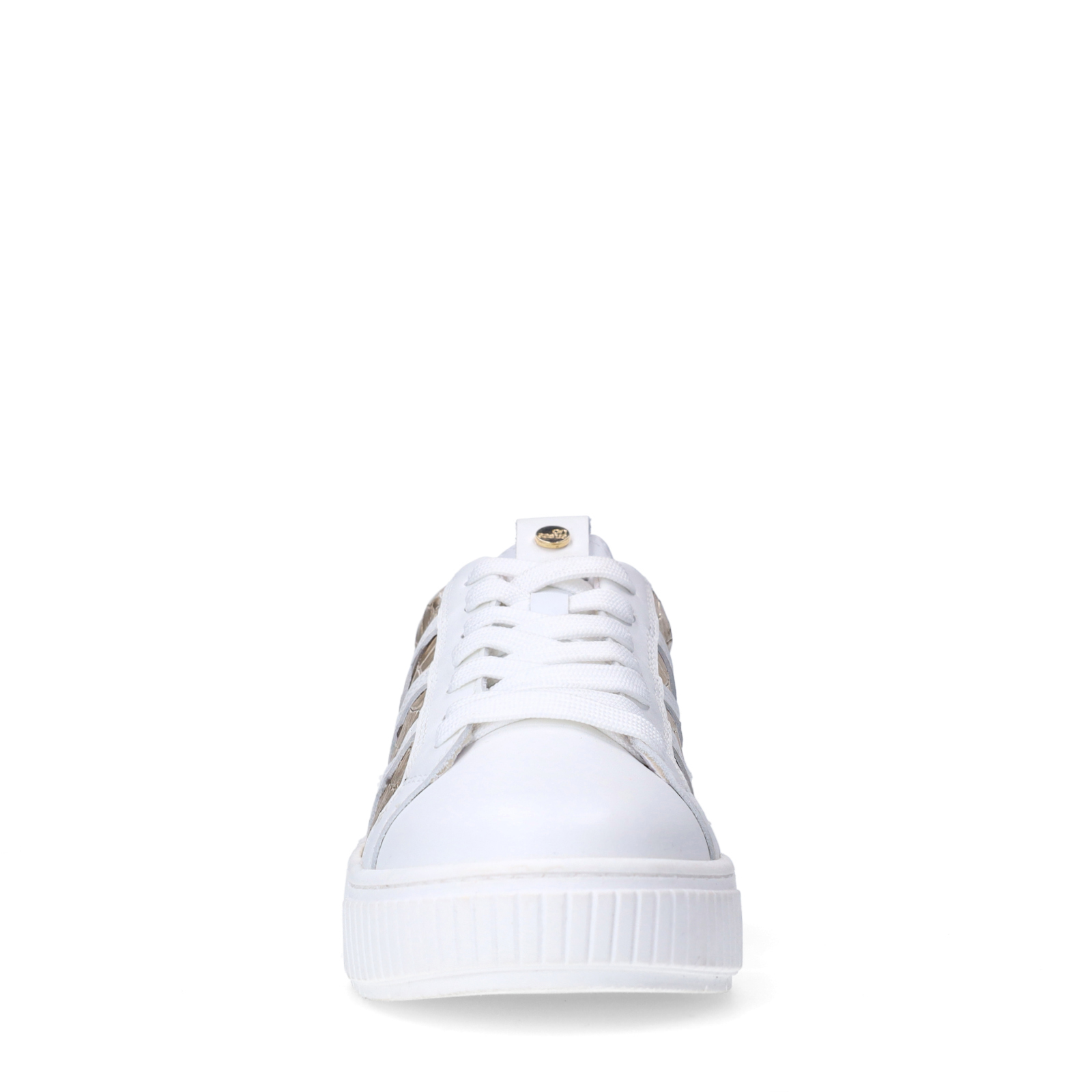Witte leren sneakers met gouden croco details