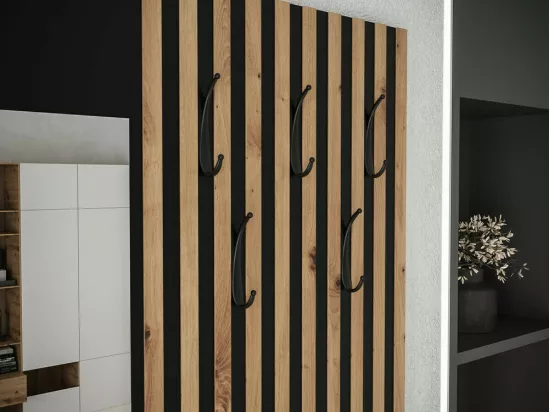 Meuble d'entrée Hartford 322, 205x172x42cm, Miroir, Noir|Chêne Artisan, À poser