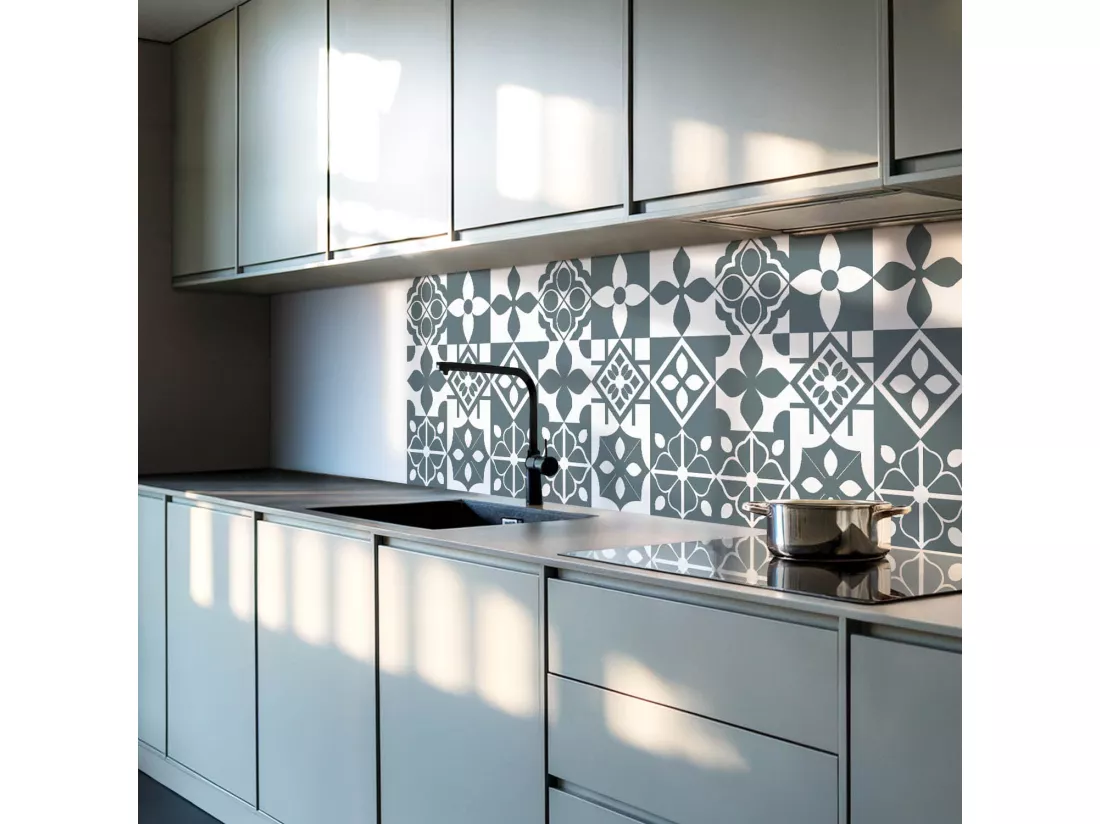 Panneaux muraux autocollants en vinyle imperméable - 4 x 50 x 50 cm - Motifs géométriques dans les carreaux