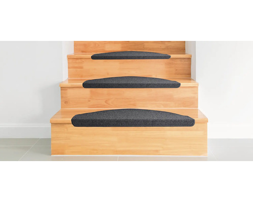 Rambo antraciet halfronde trapmattenset, 28x65 cm, 15 stuks