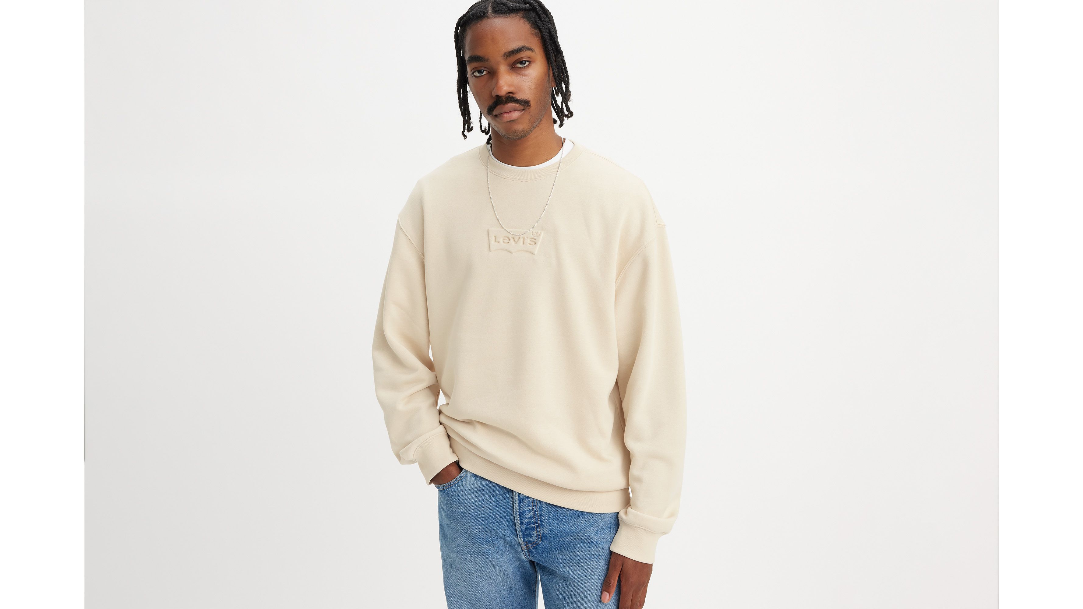 Sweat-shirt col rond graphique Relaxed - Batwing Crew Fog - Cream