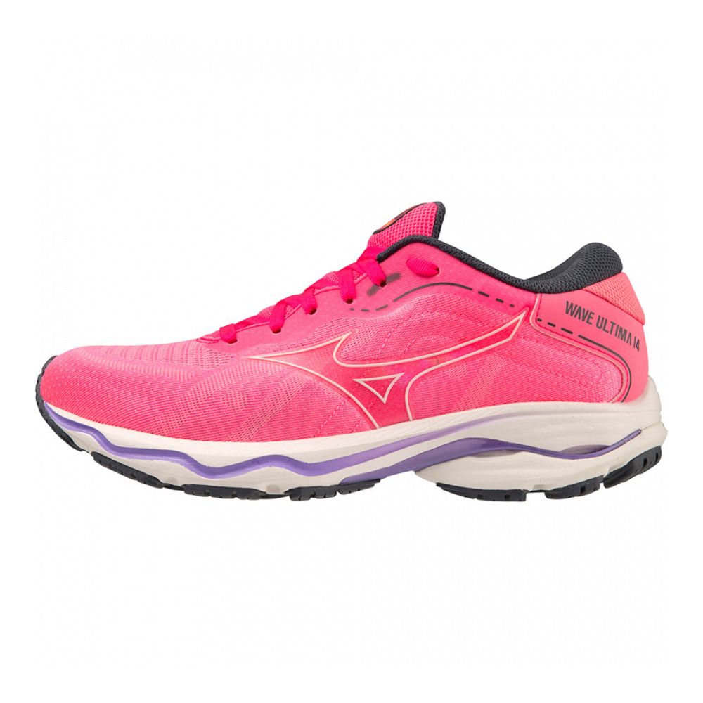 Mizuno WAVE ULTIMA 14 - Chaussures running Femme high-vis pink/snowwhite/p.punch