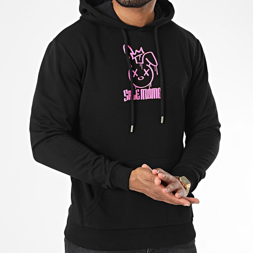 Sweat Capuche Lapin King Noir Rose Fluo