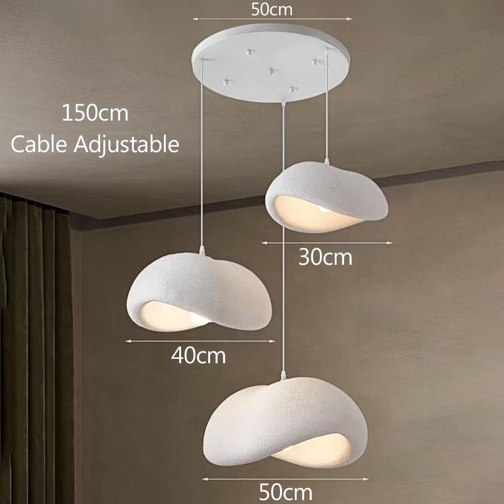Wabi-Sabi Hängeleuchte Pendellampe E27 Moderner Japanischer Stil Höhenverstellbar Für Esstisch Esszimmer Wohnzimmer Schlafzimmer Küche Café Flur Weiß Vogelnest Design Kreativ Kronleuchter(30+40+