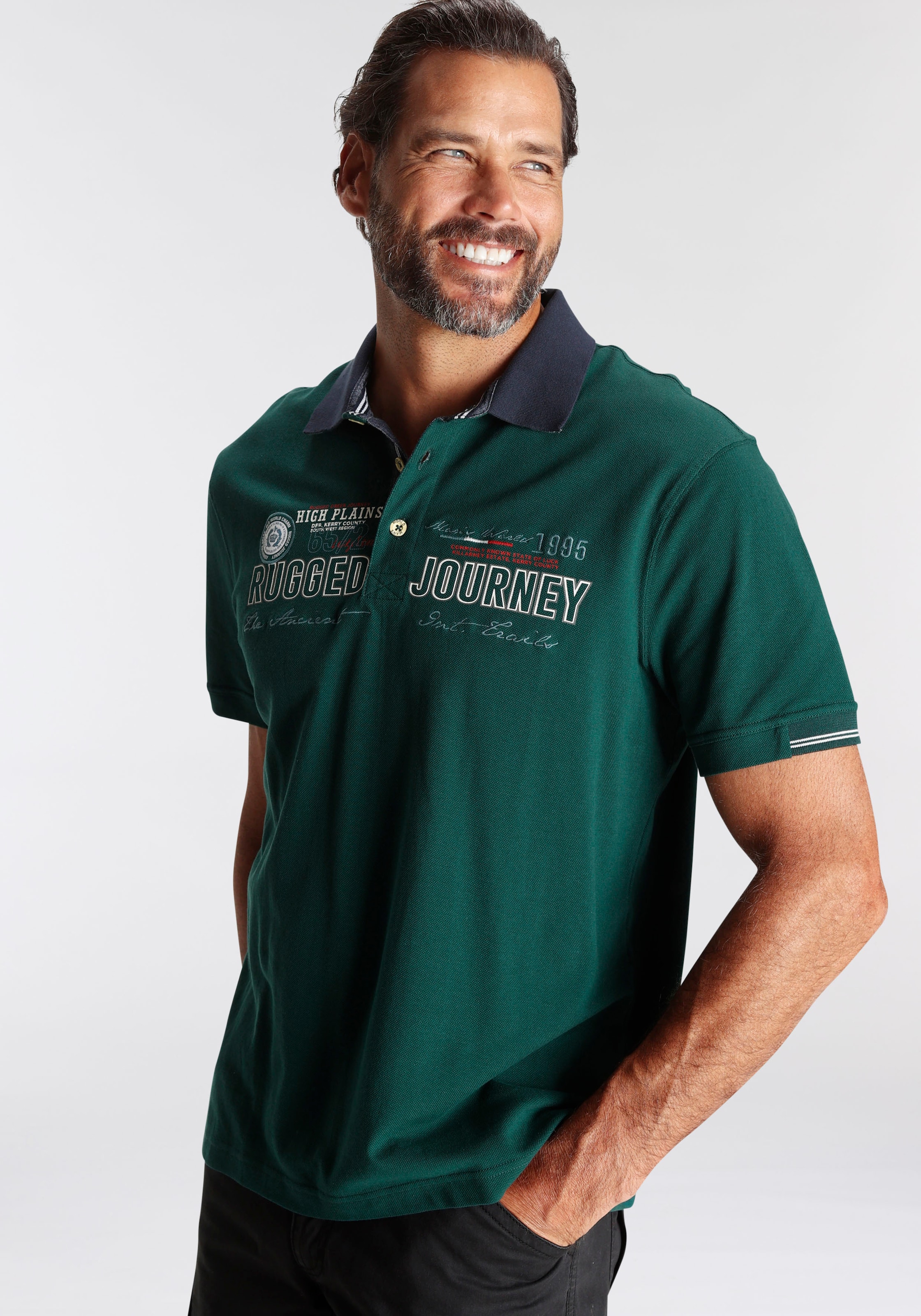 Man's World Poloshirt , Kurzarm,  mit Print, Stickerei und Badge,  Polokragen
