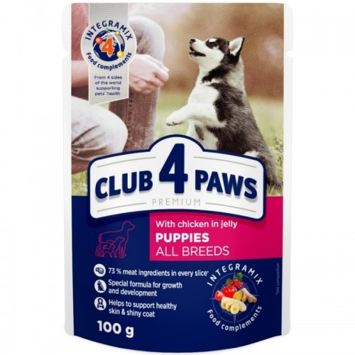 Ração úmida para filhotes Club 4 Paws sabor frango em gelatina