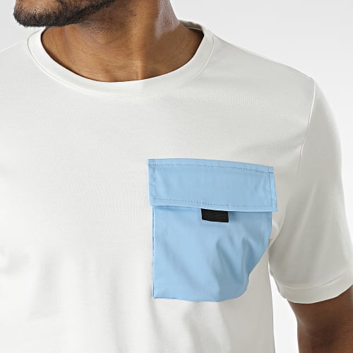 Tee Shirt Poche Blanc Bleu Ciel